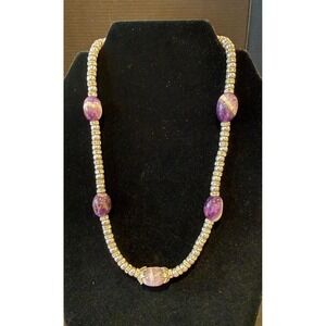 Handmade 19" Beaded Necklace Purple Amethyst Grey Pearl Crystal Accents Formal